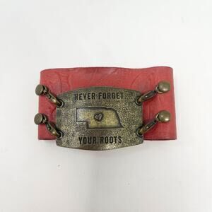 Lenny & Eva‎ Red Leather Brass Charm Never Forget Your Roots Cuff Bracelet
